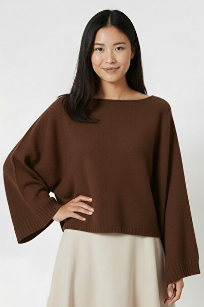 Marvine سترة نسائية منسوجة بأكمام إسبانية باللون البني