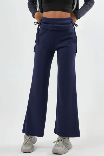 Hiccup Modal Textured High Waist Wide Leg Ruched Detail Pants Berşan Collection