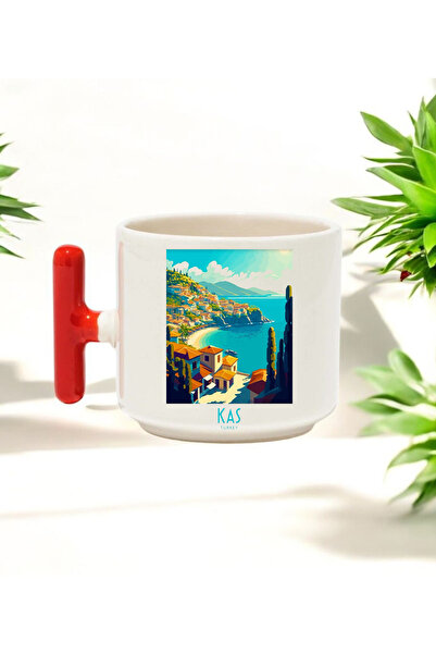 BB TRADE Red T-Handled Ceramic Printed Mug with Eyebrow Design 250 ml