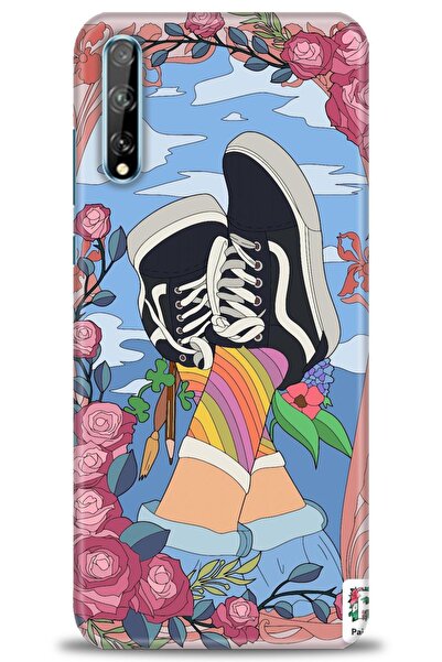 Rulet Aksesuar حافظة متوافقة مع هاتف هواوي Y8P HD مطبوع + واقي شاشة سيراميك غ...