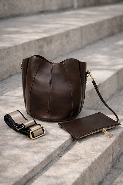 LOREVIE Kadın Cüzdan Detaylı Kova (Bucket) Model El ve Omuz Çantası