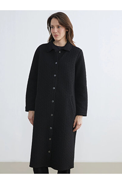 LC Waikiki LCW Grace Siyah Hakim Yaka Kendinden Desenli Kadın Ferace