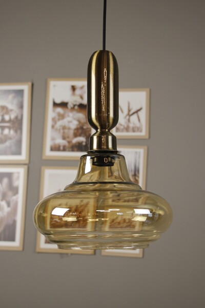 Bamyum Lumsa Cam Bal Rengi Tekli Avize Eskitme Mistik Başlık Retro Sarkıt Lam...