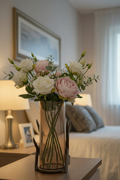 Cornella Ginger Satin Bronze Footed Glass Vase Small