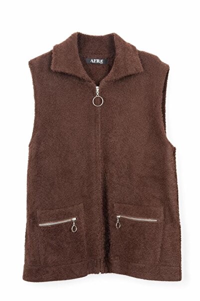 jook store Fermuarlı Angora Peluş Yelek