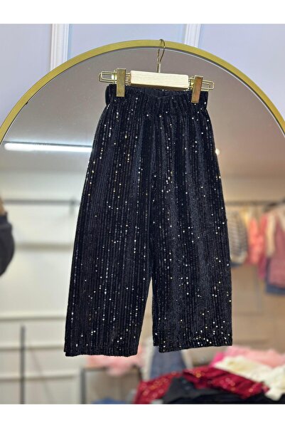 ArdenKids 2-8 Yaş Siyah Payet Bol Kesim Pantolon (Astarlı)