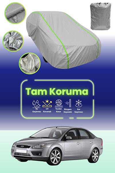 Dokaca Neo غطاء حماية للسيارة من القماش الرمادي اللامع قماش مجدّل فورد فوكس 2 سيدان متوافق مع غطاء حماية السيارة من القماش