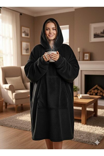 SUERTO Wellsoft Kapşonlu Giyilebilir Tv Battaniyesi Unisex Oversize SİYAH ( 1...