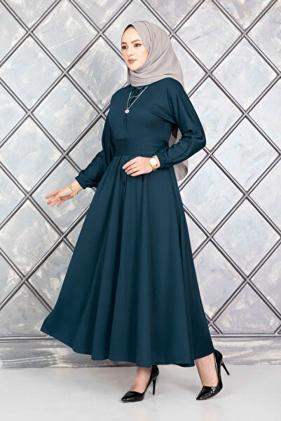 EBRUTESETTÜR Buttoned Belted Hijab Dress Petrol