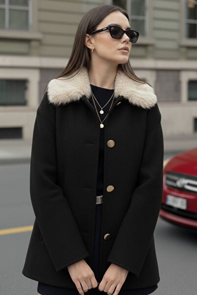 oshebu Jachetă de damă cu guler de blană