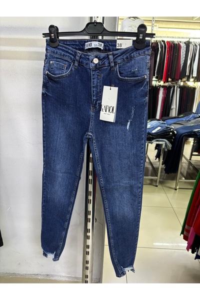 KAROL Lacivert paça detaylı normal bel Likralı skinny Jeans