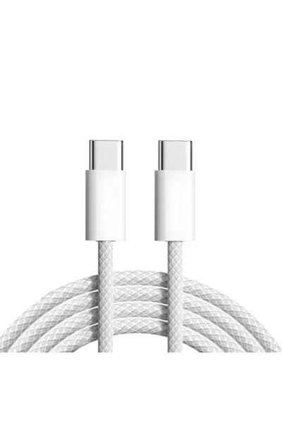 PRESTIGE CHARGE Cablu USB la USB-C PD 60W, Date si Incarcare, Compatibil iPhone 15/16/17, Samsung, 1m, Alb textil