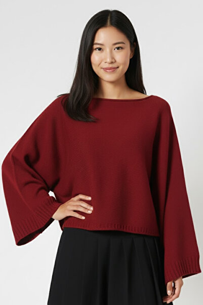 Marvine Women's Burgundy Spanish Sleeve Model Knitwear Sweater