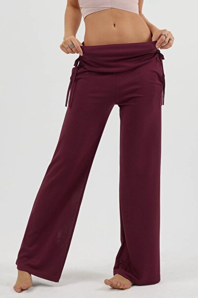 Hiccup Modal Textured High Waist Wide Leg Ruched Detail Pants Berşan Collection