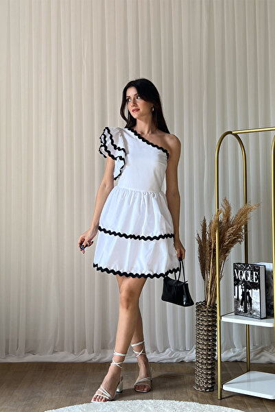 Klex One Shoulder Flywheel Detailed Mini Length Dress