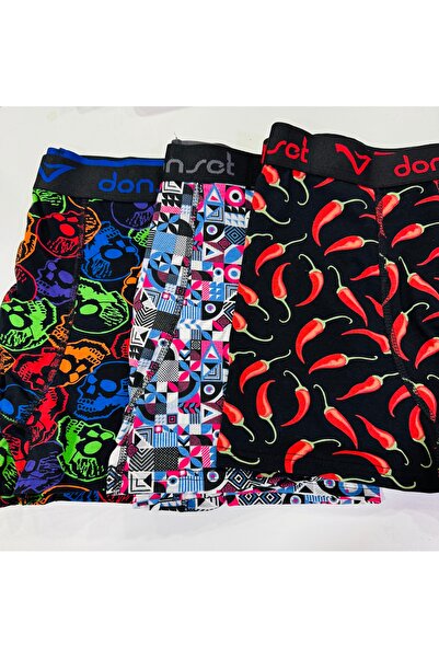 QUEENELA Men's Patterned Boxer Shorts 3-Pack (Bracelet as a Gift)