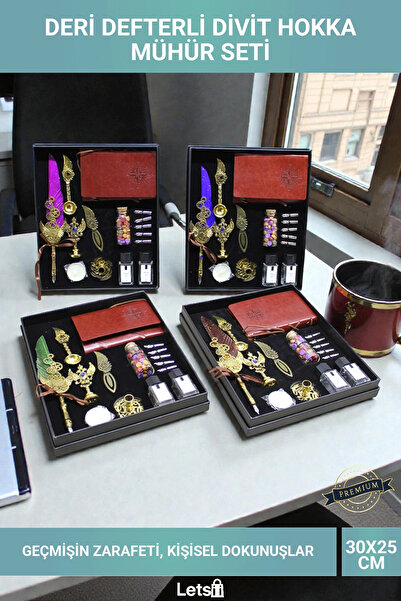 Letsii Deri Defterli Divit Kalem Hokka Mühür Seti Hat Sanatı ve Nostaljik Yaz...