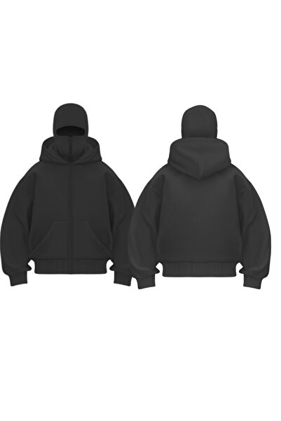 BALİNA Siyah Maskeli Unisex Kapüşonlu Hırka