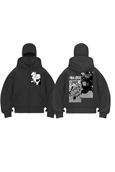 BALİNA Siyah Maskeli ''JJK Manga Panel" Unisex Kapüşonlu Hırka
