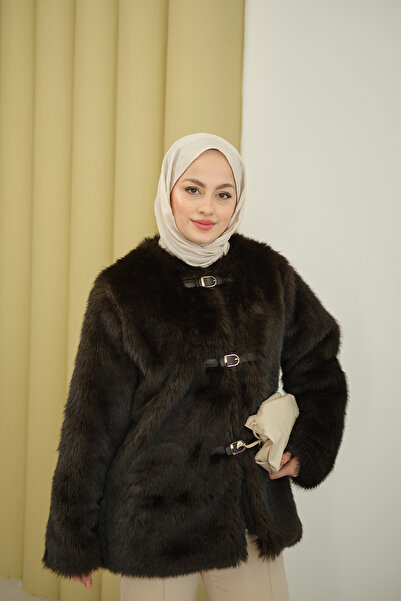 LOCCO Leather Belt Feathered Long Coat Brown