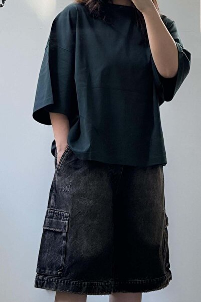 BALİNA Pantaloni scurți negri Bermuda Cargo Pocket Denim THE SOLO