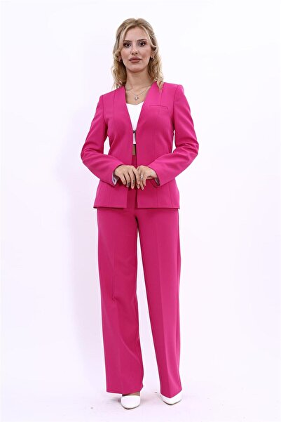 ÖNDER ÖZSOY V-Neck Corporate Classic Jacket & Wide-Leg Pants Women's Suit - F...