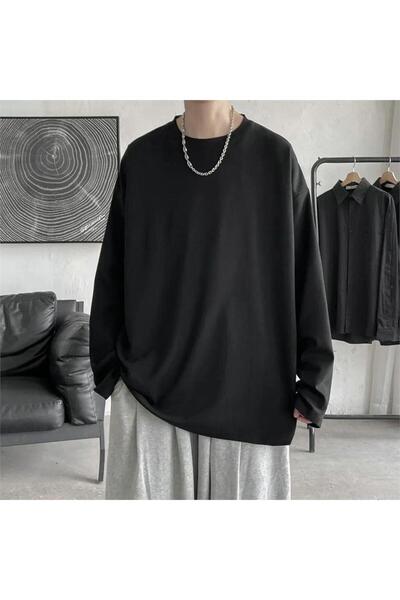 BALİNA Μονόχρωμο Μαύρο ΛΕΠΤΟ ΥΦΑΣΜΑ Oversize (Unisex) Μακρυμάνικο THE SOLO