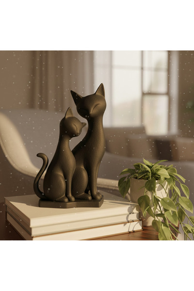 Kafs Store Mat Siyah Dekoratif Kedi Heykeli - 2'li Set Görünümlü Dekoratif Obje 15 cm