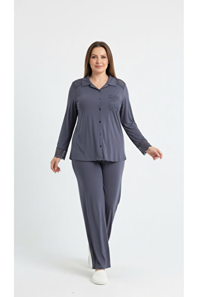 NENA COLLECTION طقم بيجامة نسائي كبير الحجم من NENA، طقم بيجامة نسائي كبير الحجم مع تفاصيل من الدانتيل