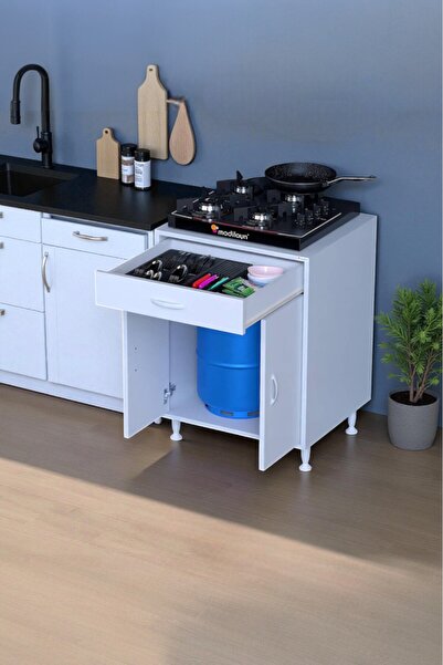 Eliusta Lumin Tüp Yuvalı 65 cm Ankastre Ocak Altı Dolap 65x88x48 cm Beyaz Dol...