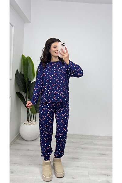 TUNAM BUTİK Pj13 Cuffed Leg Pajama Set Navy Blue