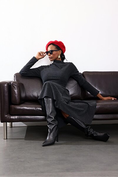 5in1Canpolat Μπλούζα με λεπτομέρεια από ανθρακί ύφασμα 17286