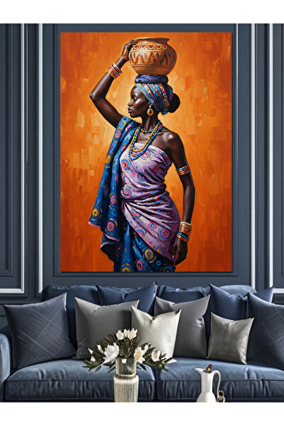 Artmeg Testi Taşıyan Afrikalı Kadın Dekoratif Kanvas - Mdf Ahşap Tablo