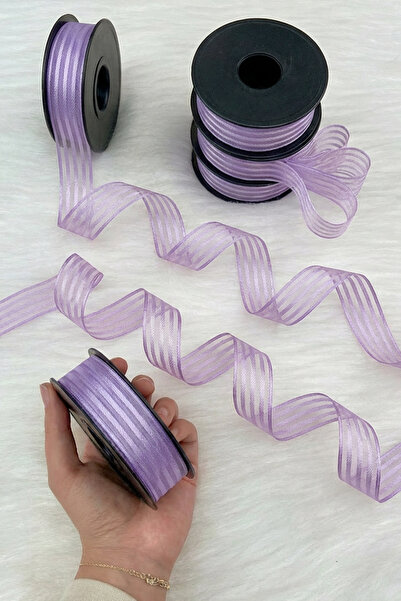 ZEYMERADE Lila Hilton Striped Chiffon Ribbon 2.5 cm 20 Meters, Bride, Bundle, Engagement, Dowry, Gift, Wedding, Decoration