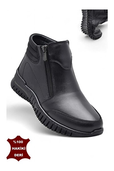 Cozi company Tam Ortopedik Siyah Hakiki Deri Kadın Bot Çift Fermuarlı Anne Kı...