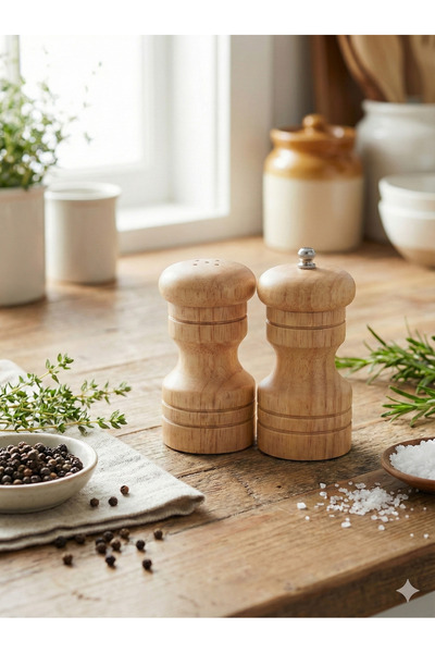 MİK Store مجموعة مطحنة توابل من الخيزران الطبيعي - طقم من قطعتين مع آلية قابل...