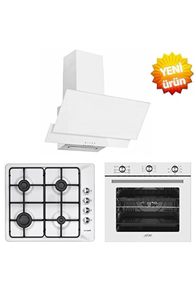 Eminçelik ve AFM Tech MARKALI/ForO Turbolu Beyaz Ankastre Set (31 221 Emaye Ocak +FM7601 +FM3301W)