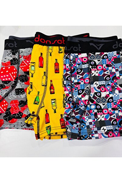 QUEENELA Men's Patterned Boxer Shorts 3-Pack (Gift with Wristbands)