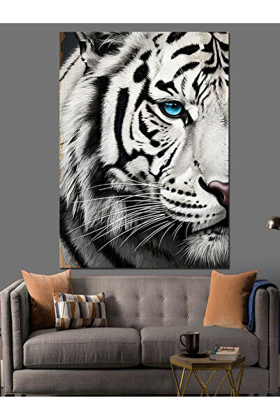 Tablo Mega Siyah Beyaz Kaplan Portresi Dekoratif Kanvas - Mdf Ahşap Tablo