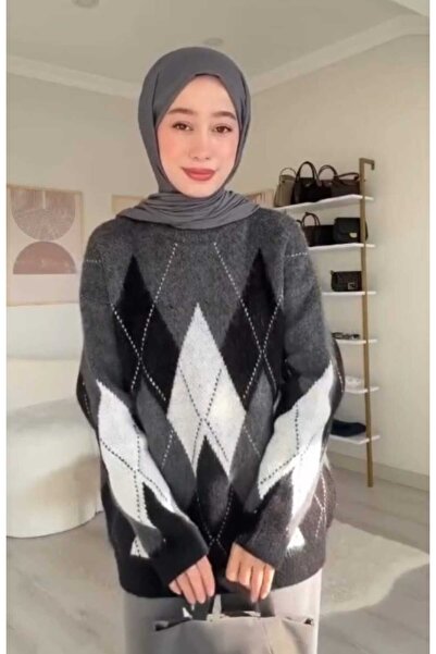 zezecollectıon Diamond pattern bicycle collar knit sweater