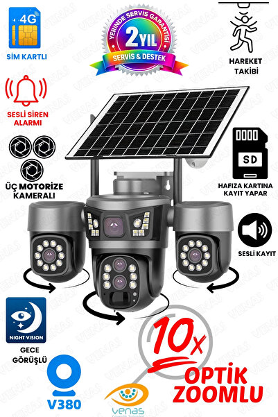 Venas 3 Motorize Kameralı 10X Optik Zoom Güneş Enerjili 4G SIM Kartlı Güvenli...