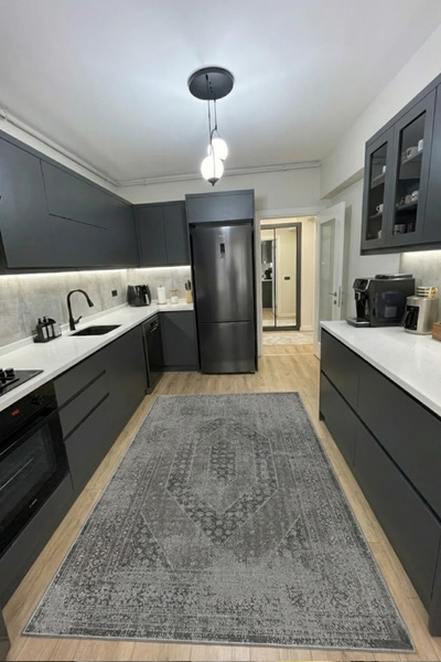 VOPTEKS Antrasit Vintage Halı Mutfak Halısı Makinede Yıkanabilir Halı Kaymaz ...