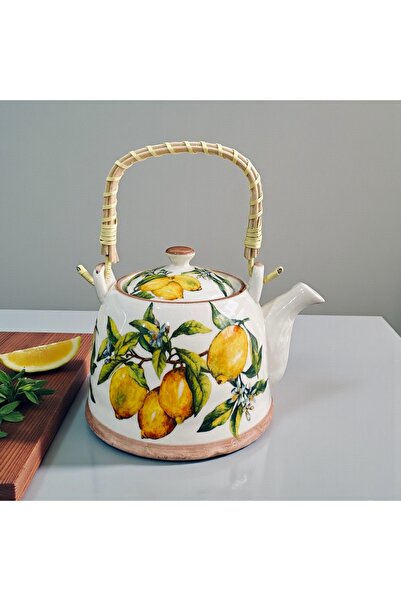 ELZEY HOME Decorative Porcelain Teapot with Bamboo Handle 1000 ml