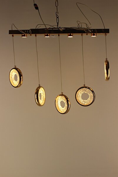 GN GEN AYDINLATMA Görkemli Gold Kristal Işıltılı Halka Tasarım 5'li Sıralı Se...