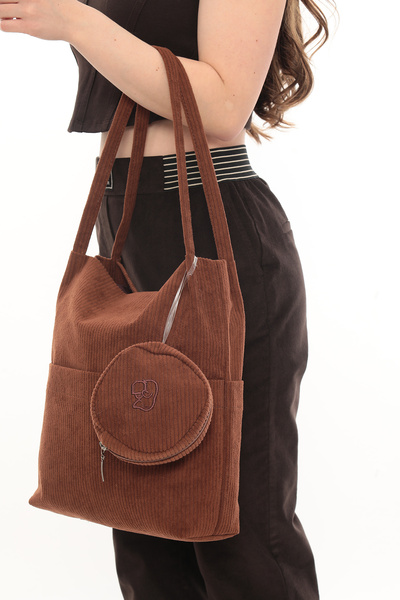 KOSTEBAG Velora Earth Color Corded Fabric Velvet 32X38Cm Cloth Bag + Round Mini Bag