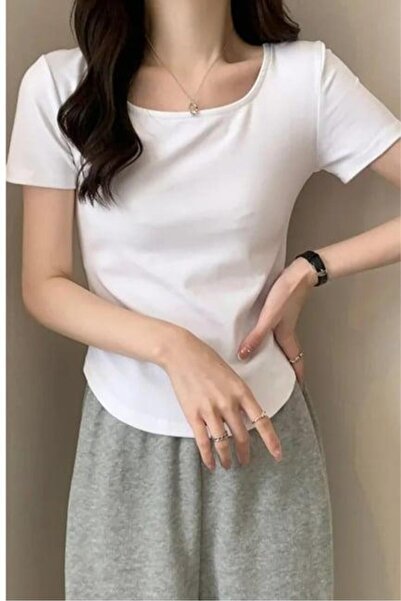 8line White Basic Short Sleeve Crop