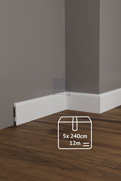 Evime Decor 10 cm Beyaz Süpürgelik, 5 adet 12m Düz Polimer Ev Duvar Zemin Dek...