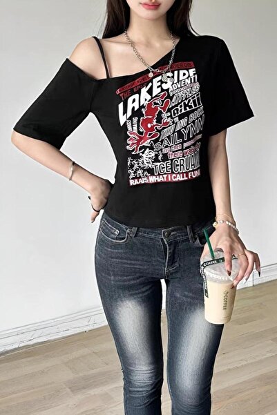 8line Μαύρο λουράκι ώμου Lakeside με κοντό μανίκι