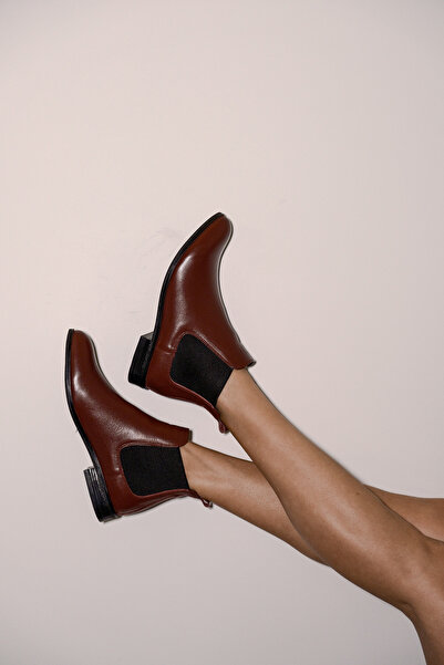 OOYA Bordo Renk Gerçek Deri Chelsea Modeli Basic Kadın Bot