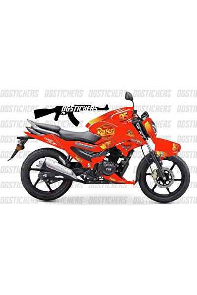 Motiker TVS Raider 125 Şimşek Mcqueen Kırmızı Tasarım Sticker Etiket Modeli
